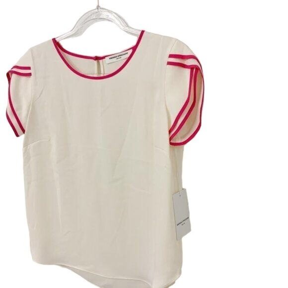 Amanda Uprichard Blouse W/ Pink Trimmed Flutter Sleeves - Picture 4 of 4